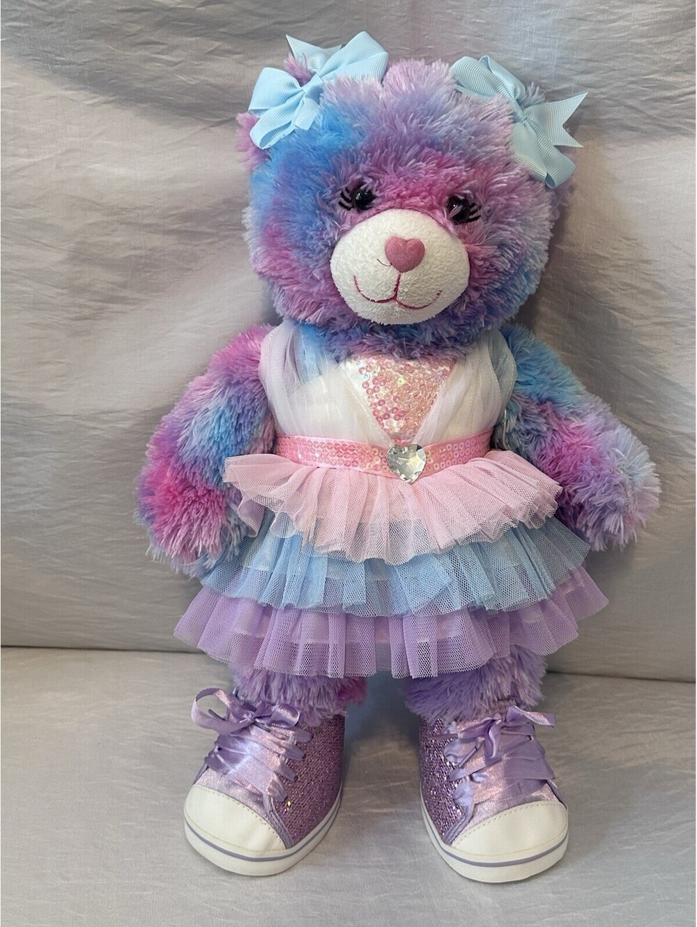 Build A Bear Furever Endless Heart Belly & Foot Purple Pink Dress Shoes 16” EUC